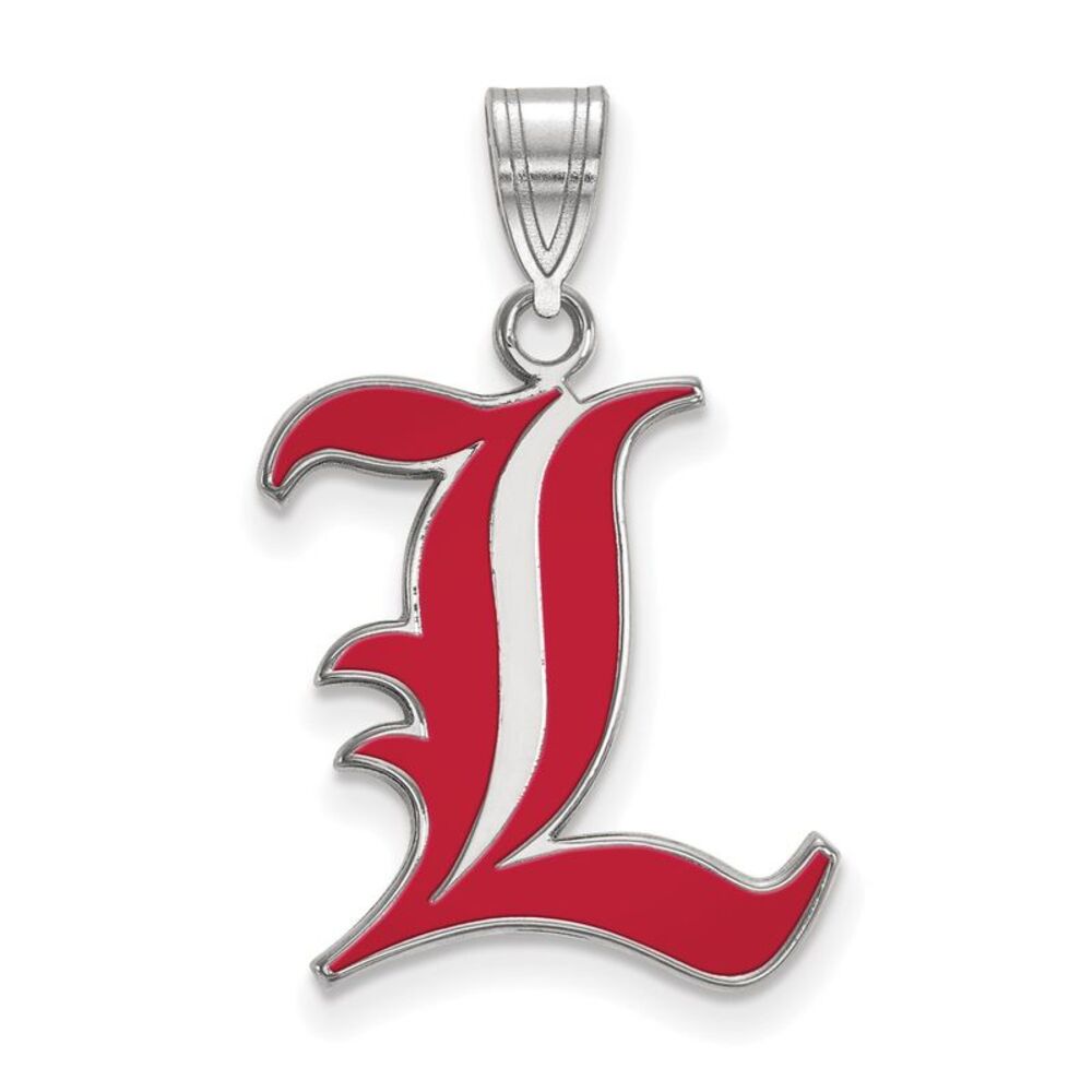 Sterling Silver Rhodium Plated U. of Louisville LG Enamel 'L' Pendant